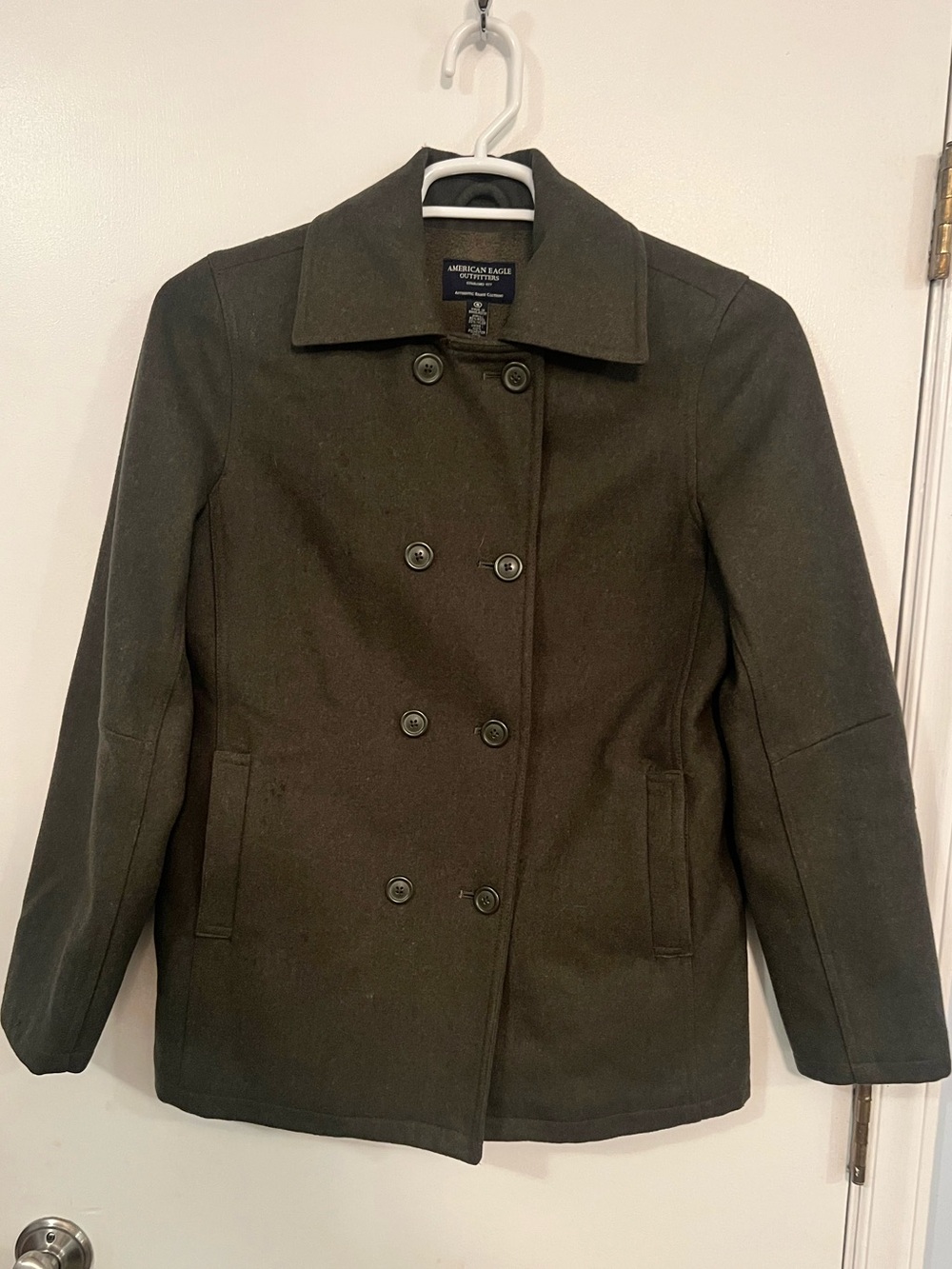 American Eagle Outfitters Olive Green Double-Breasted Peacoat